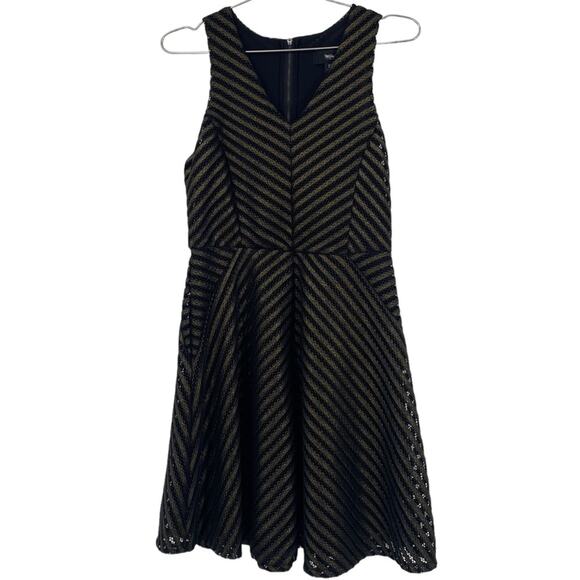 Mossimo Black and Metallic Gold V-Neck Sleeveless Fit and Flare Dress - Picture 3 of 6